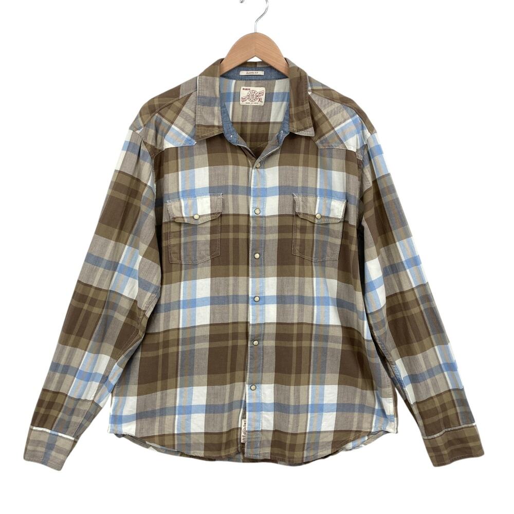 Lucky Brand Western Plaid Flannel Snap Button Shirt Men's XL Classic Fit Cotton
